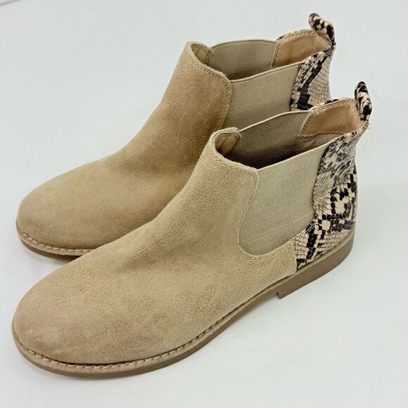 Seven Dials MARISAH Tan Faux Suede Snake Print Back Elastic Pull On Ankle Boots - Picture 6 of 14
